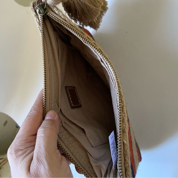 J. Jill Burlap Jute Cosmetic Bag Clutch Wristlet Makeup Toiletry Travel Sz 7X10” - Picture 7 of 8